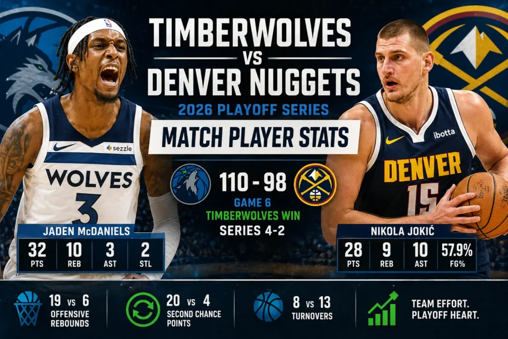 timberwolves vs denver nuggets match player stats